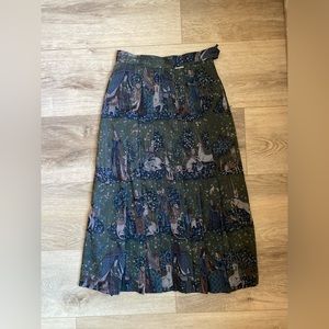 Geiger Vintage Medieval Horse Print Pleated Skirt 36